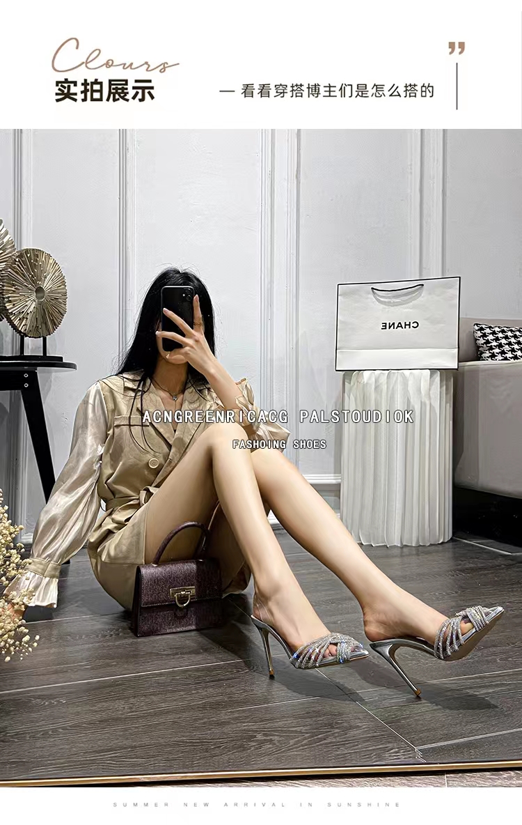 Pointed Toe Transparent Crystal Women's High Heels Shoes 35-40 - Image 3