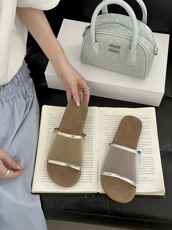 Yageli Women’s Round Toe Mesh Slippers 2025 New Spring Flat Low Heel Breathable Outdoor