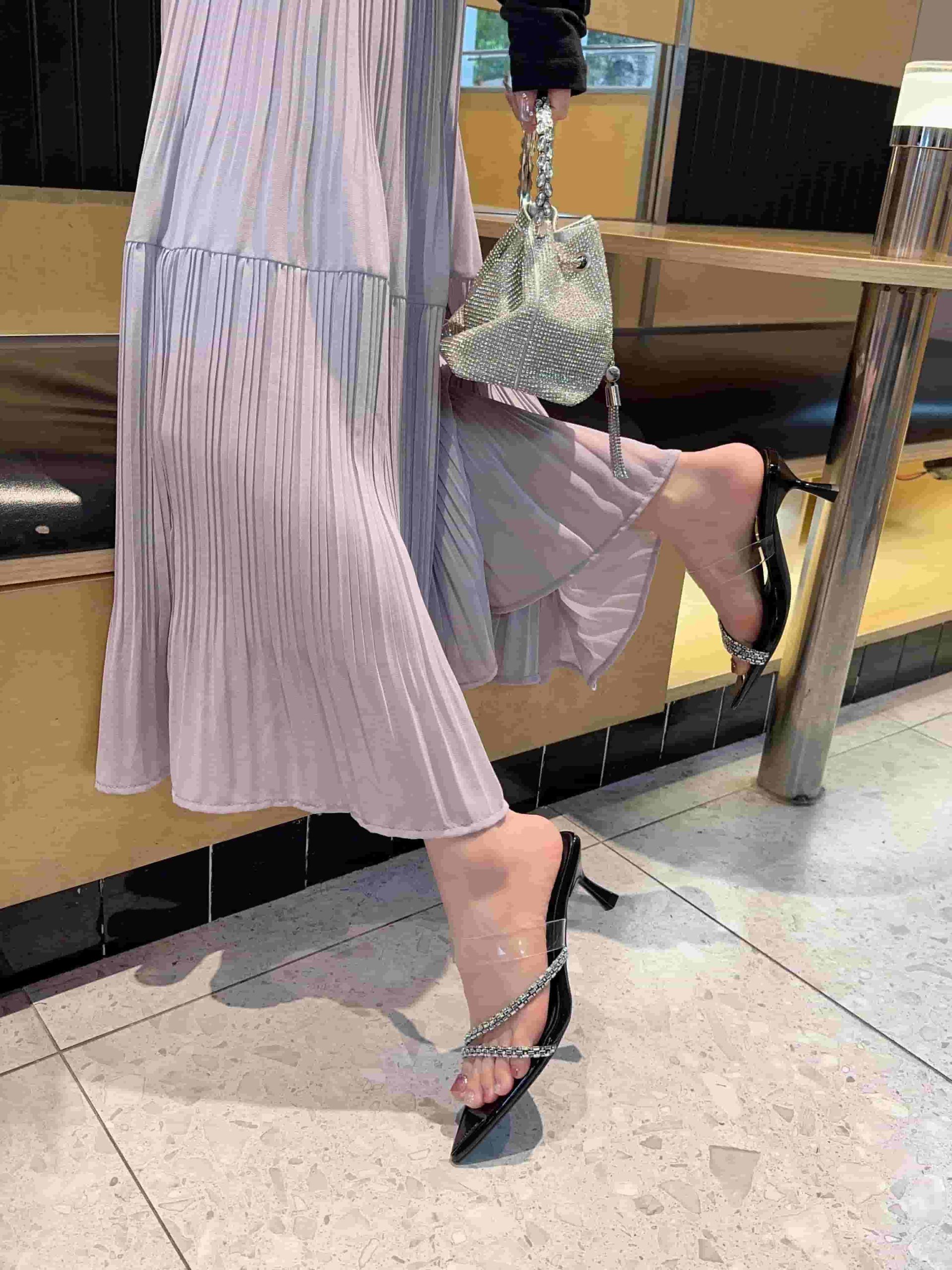 Pointed Toe Transparent Rhinestone High Heel Slippers New Summer Outdoor Slippers - Image 4