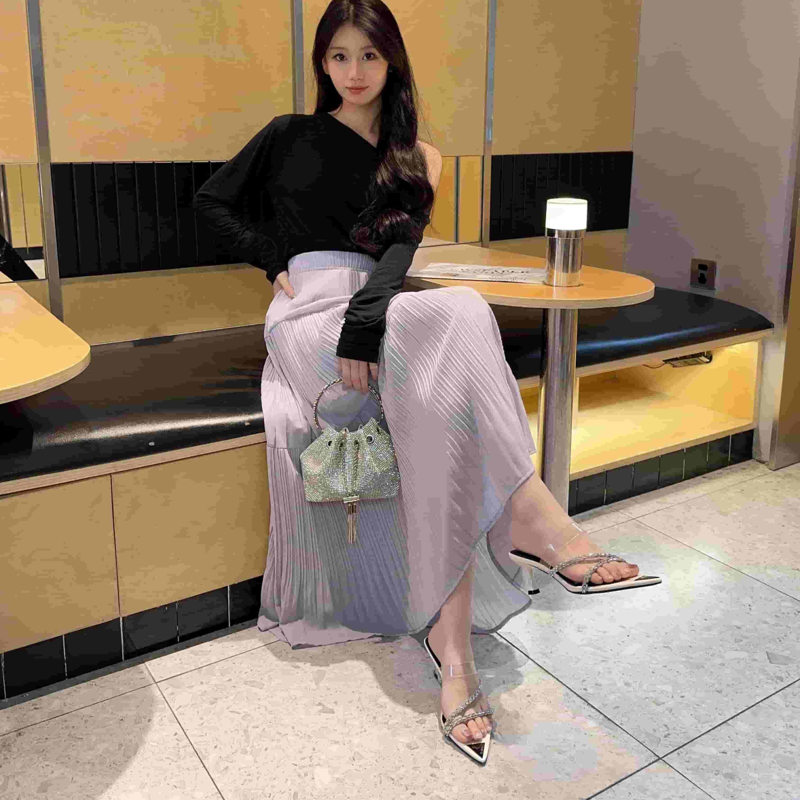 Pointed Toe Transparent Rhinestone High Heel Slippers New Summer Outdoor Slippers - Image 5