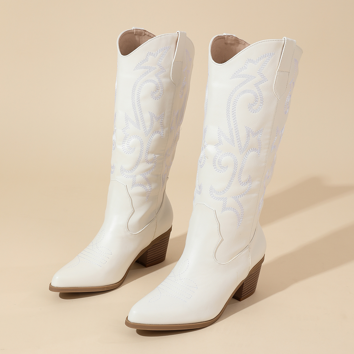 Impression Bang New Western Mid-Calf Boots Retro Ethnic Style Slip-On Embroidered Pattern Chunky Heel Sizes 35-43 - Image 4