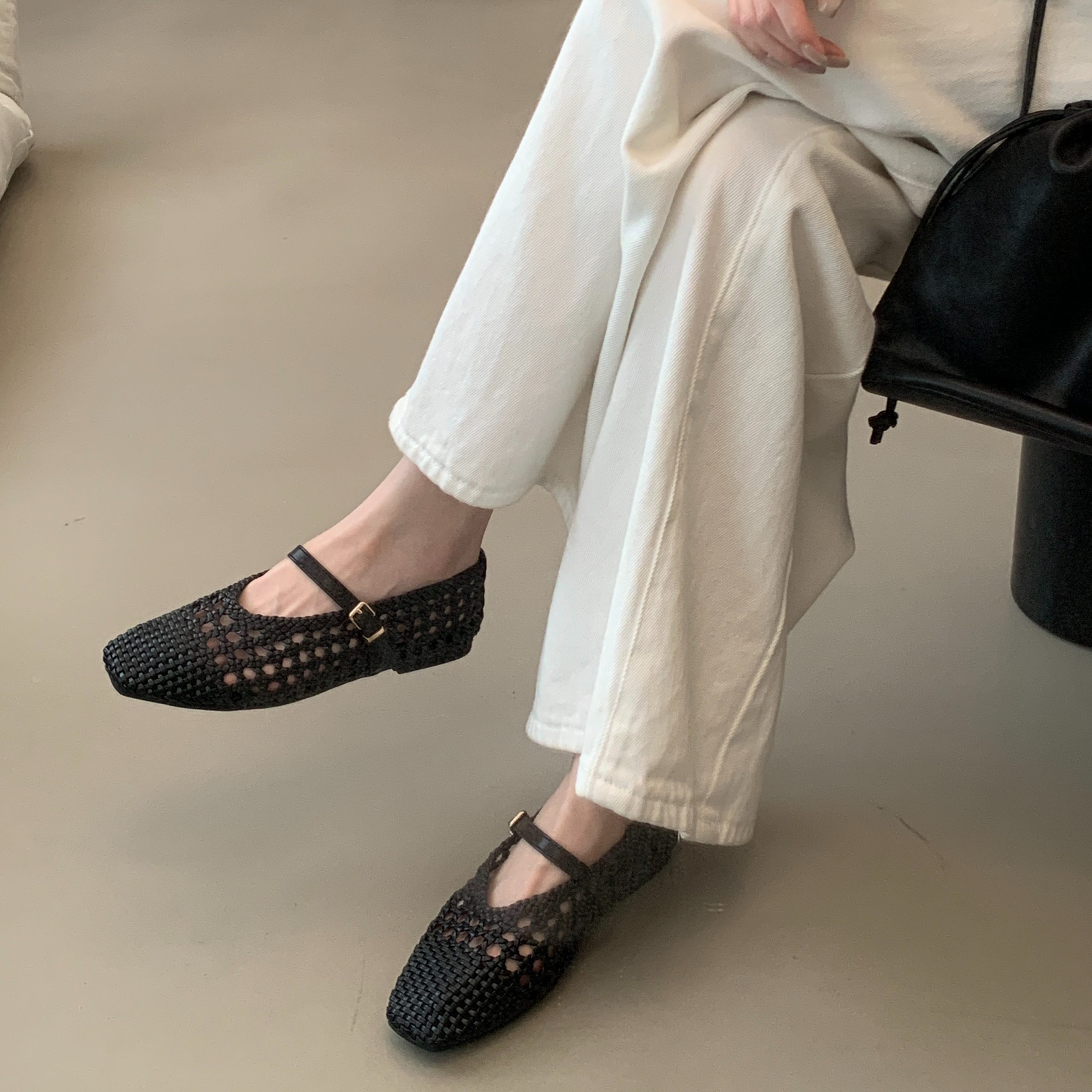 Handwoven Hollow-Out One-Strap Flat Shoes for Women 2026 Summer
